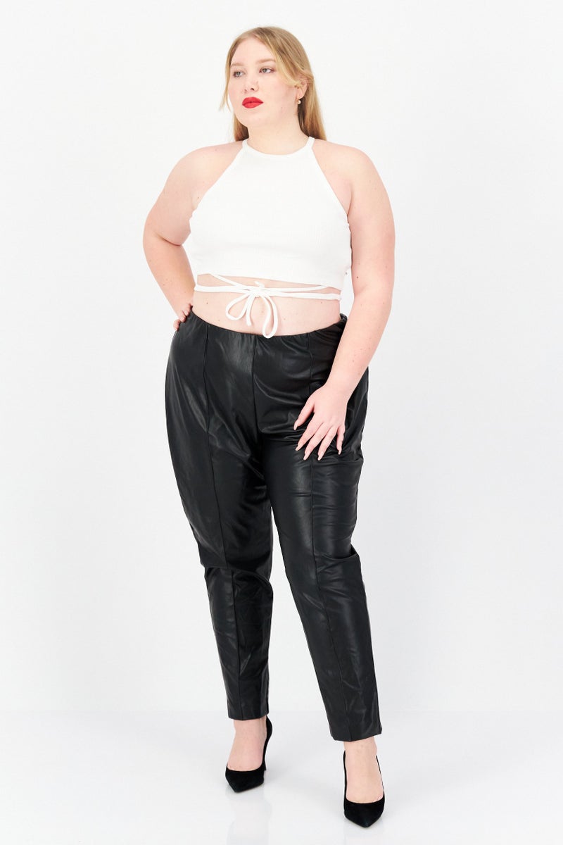 Women Plus Size Faux Leather Pants, Black