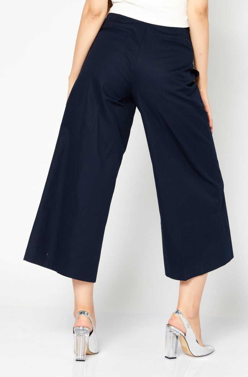 Women Regular Fit Solid Wide Leg Trouser, Dark Navy