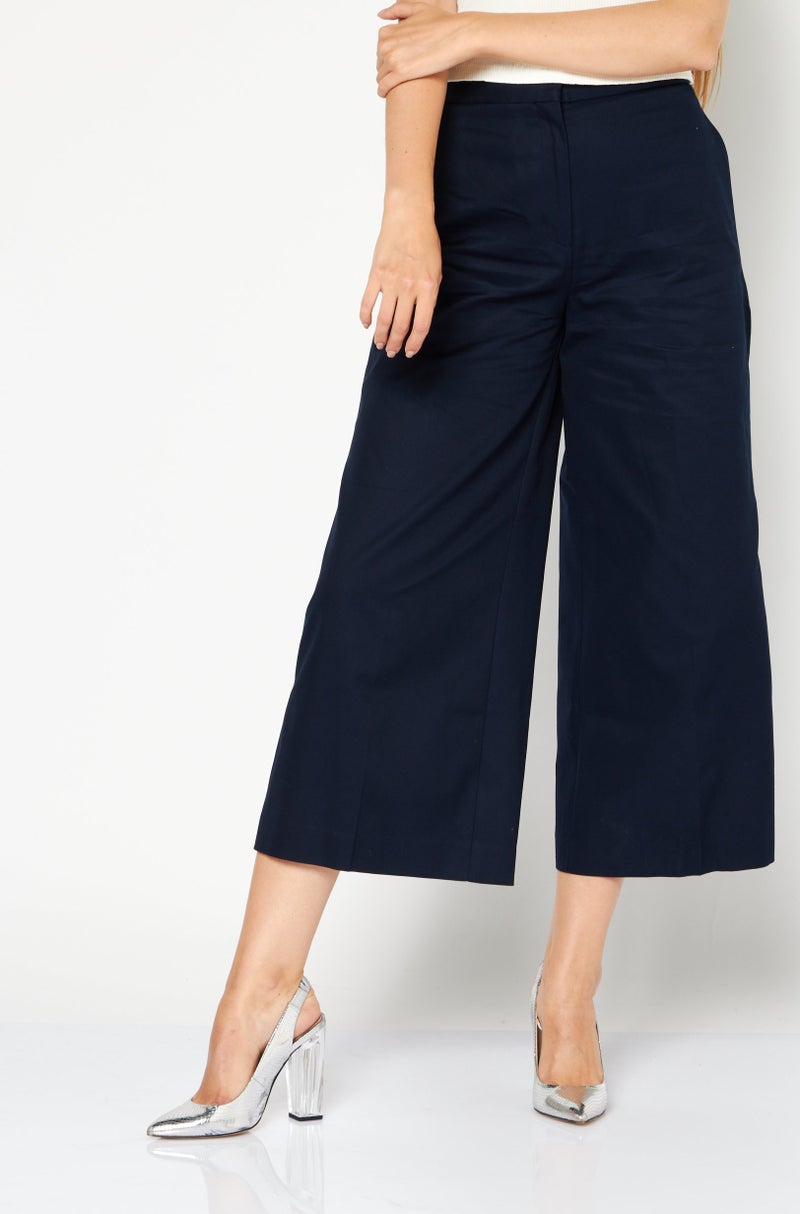 Women Regular Fit Solid Wide Leg Trouser, Dark Navy