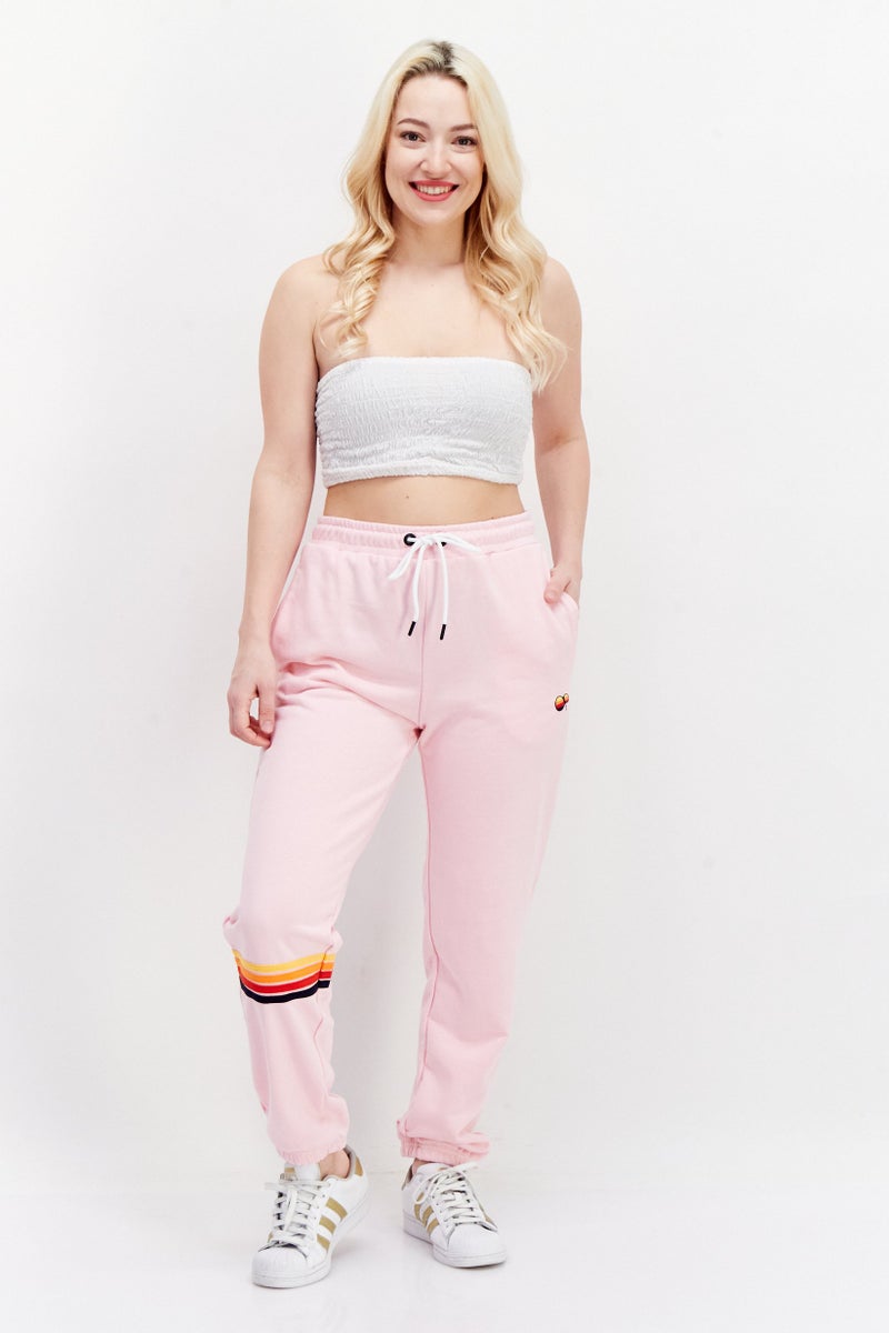 Women Drawstring Embroidered Logo Sweatpants, Pink