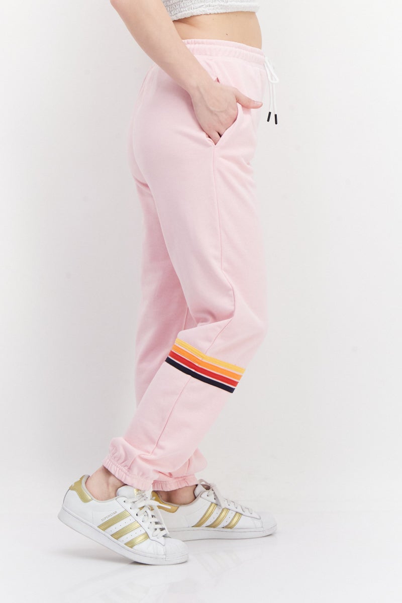 Women Drawstring Embroidered Logo Sweatpants, Pink