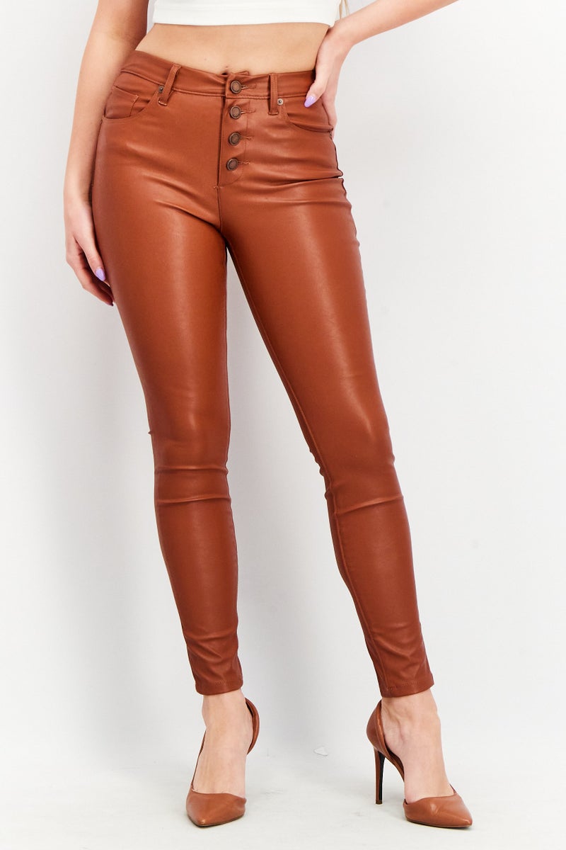Women Regular Fit Solid Pants, Brown