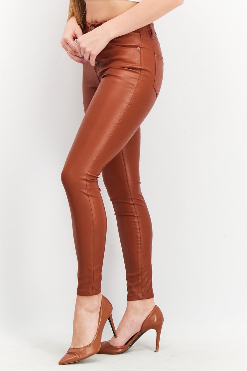 Women Regular Fit Solid Pants, Brown