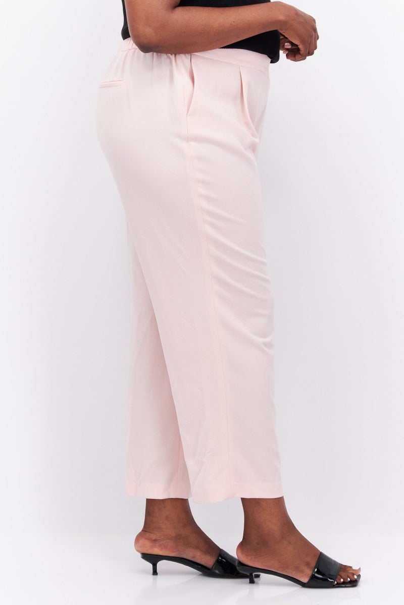 Women Plus Size Plain Tapered Pants, Pink