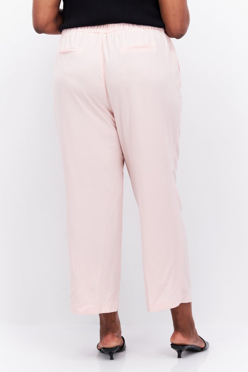 Women Plus Size Plain Tapered Pants, Pink