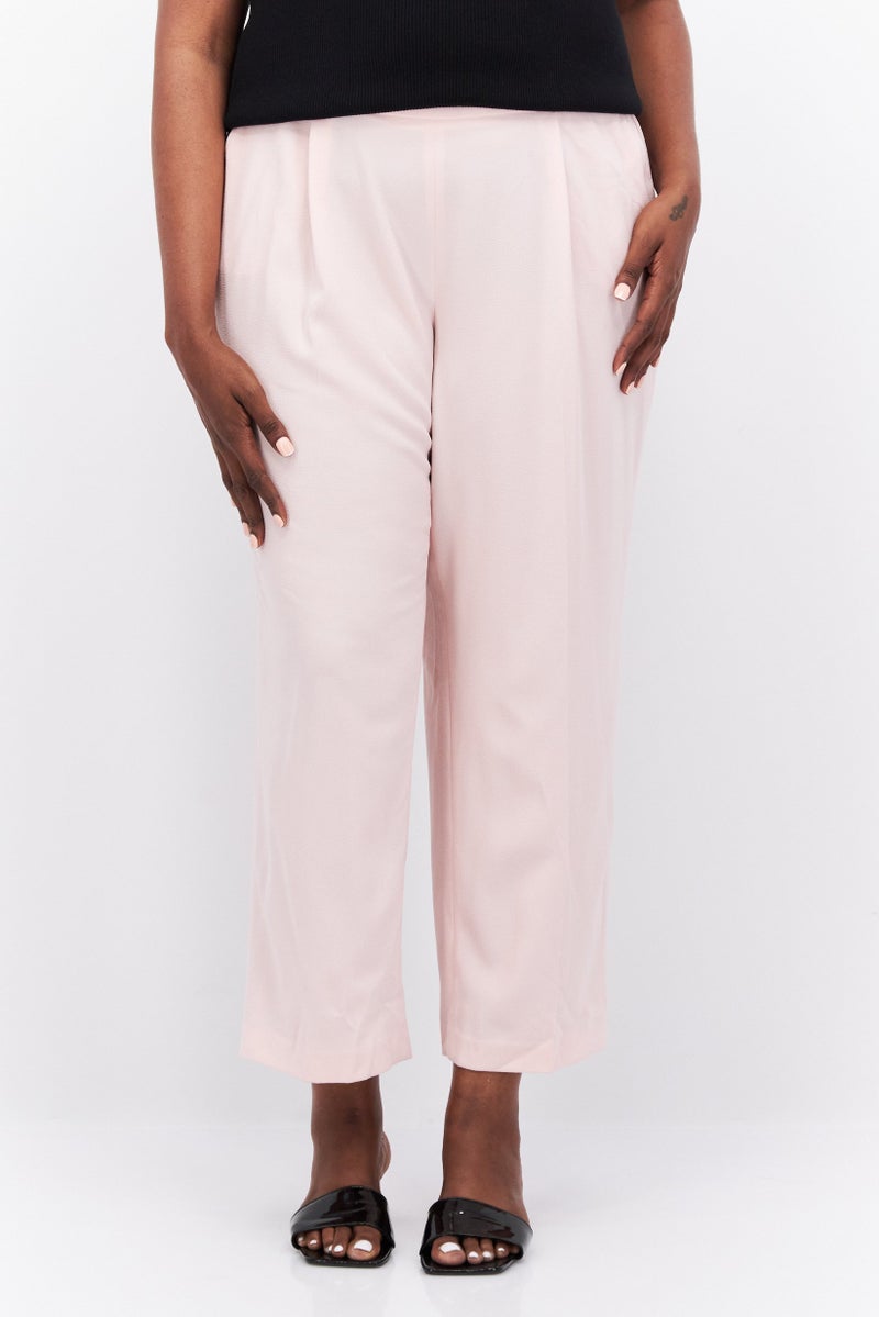 Women Plus Size Plain Tapered Pants, Pink