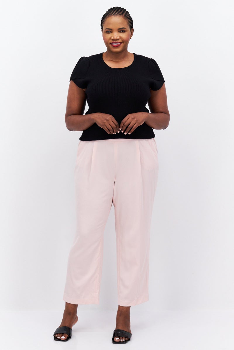 Women Plus Size Plain Tapered Pants, Pink