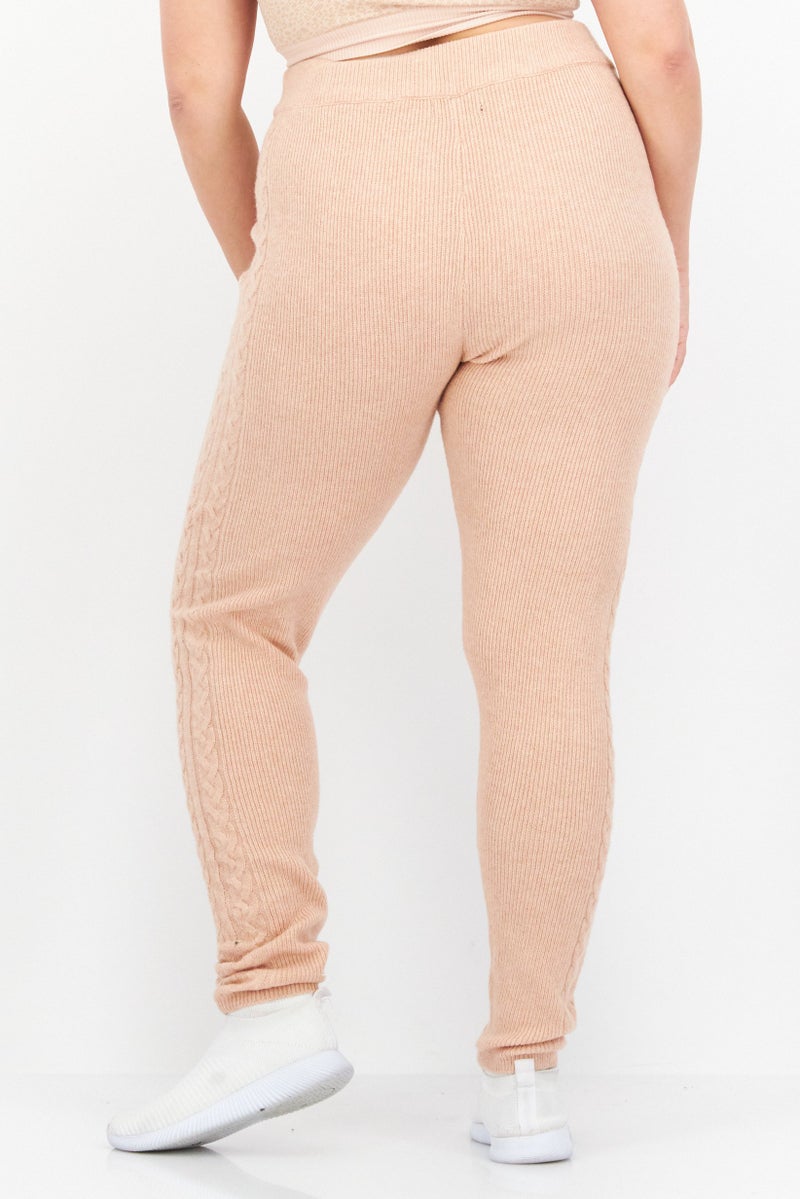 Women Regular Fit Cable Knit Stretchable Pants, Peach
