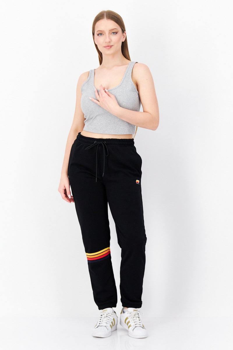 Women Regular Fit Embroidered Logo Sweatpants, Black