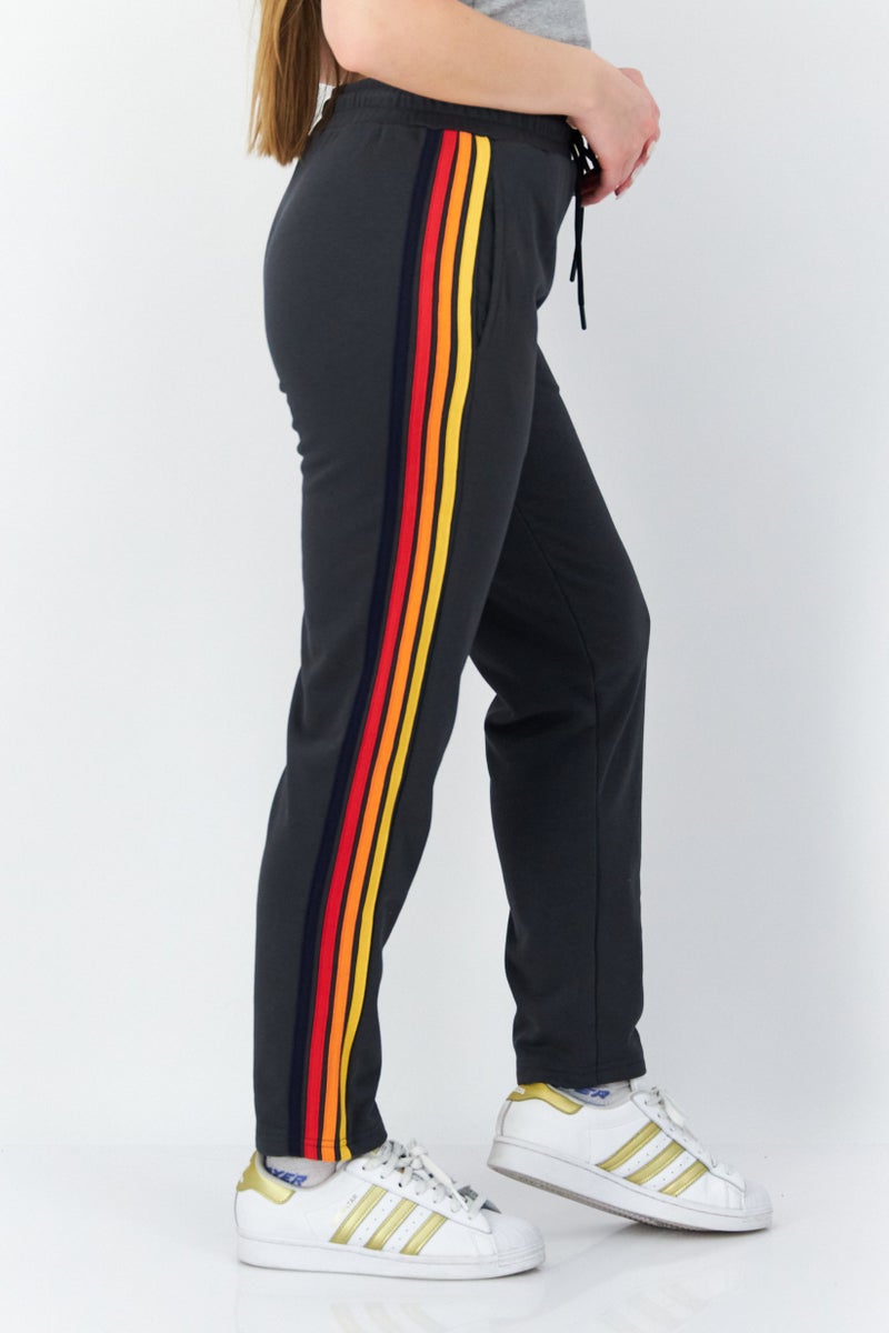 Women Drawstring Embroidered Logo Sweatpants, Dark Grey