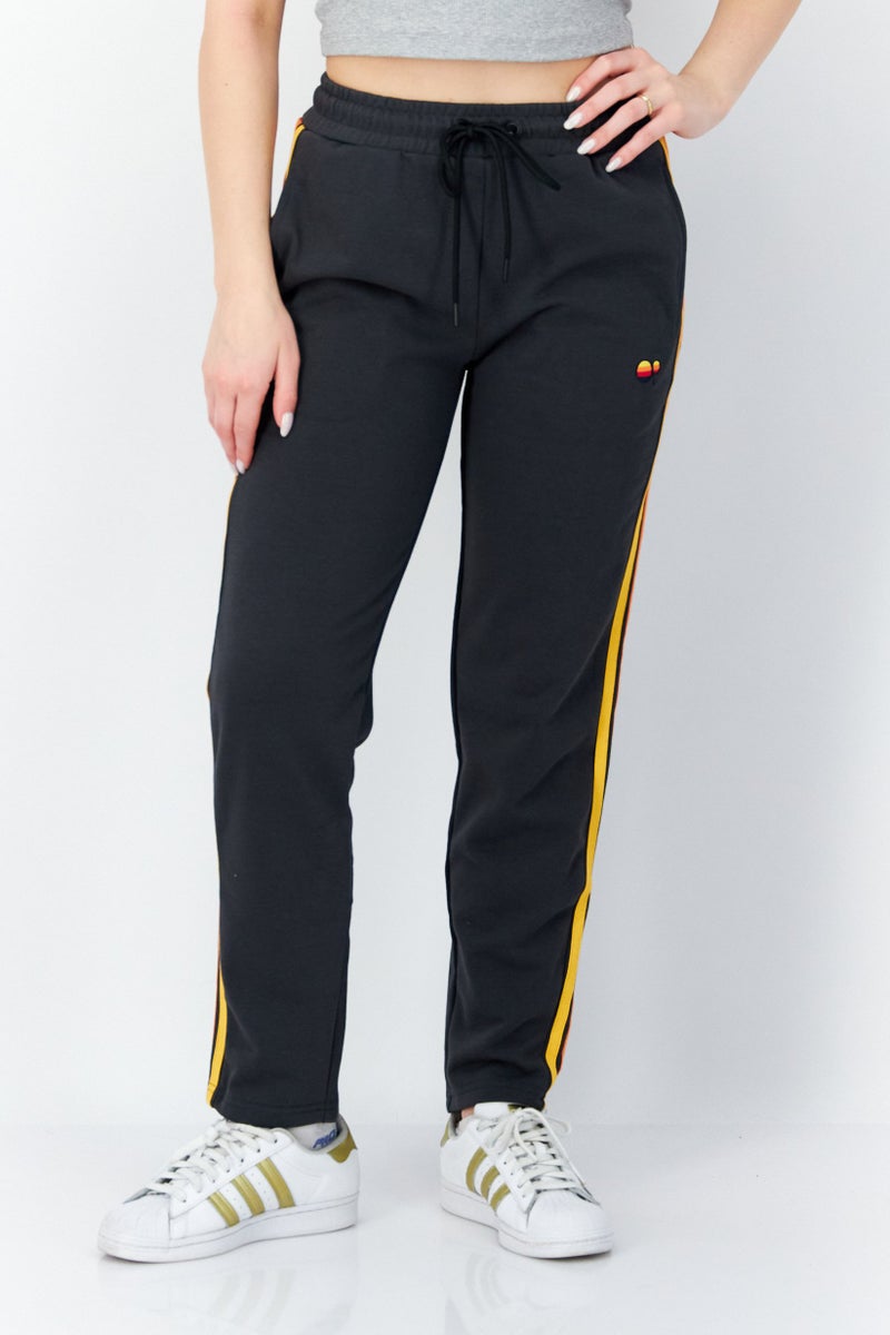 Women Drawstring Embroidered Logo Sweatpants, Dark Grey