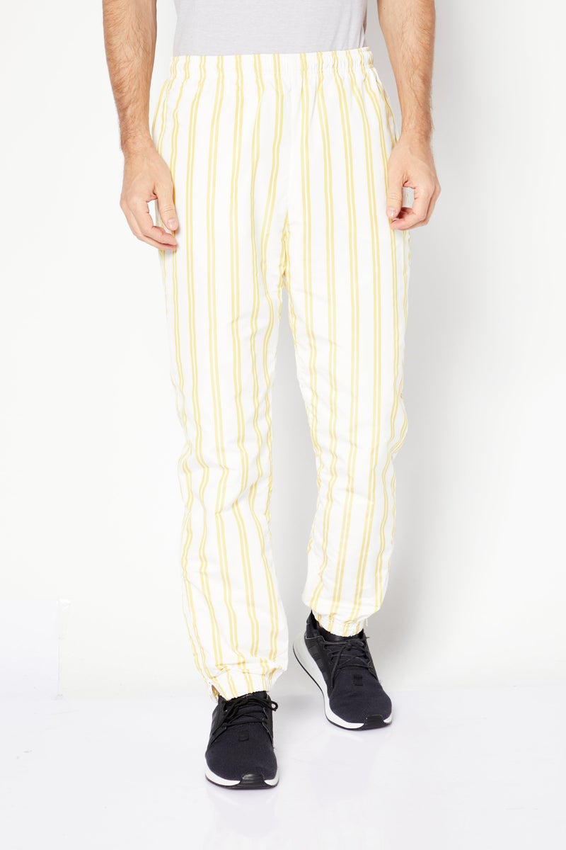 Men Regular Fit Stripe Track Pant, White/Yelllow