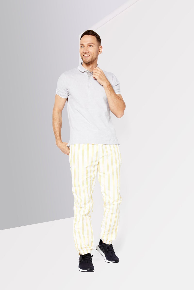 Men Regular Fit Stripe Track Pant, White/Yelllow