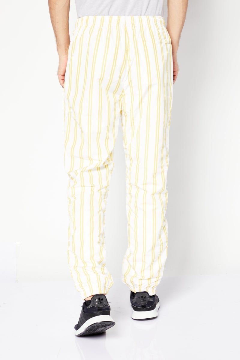 Men Regular Fit Stripe Track Pant, White/Yelllow