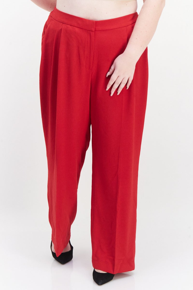 Women Plus Size Solid Palazzo Pants, Red