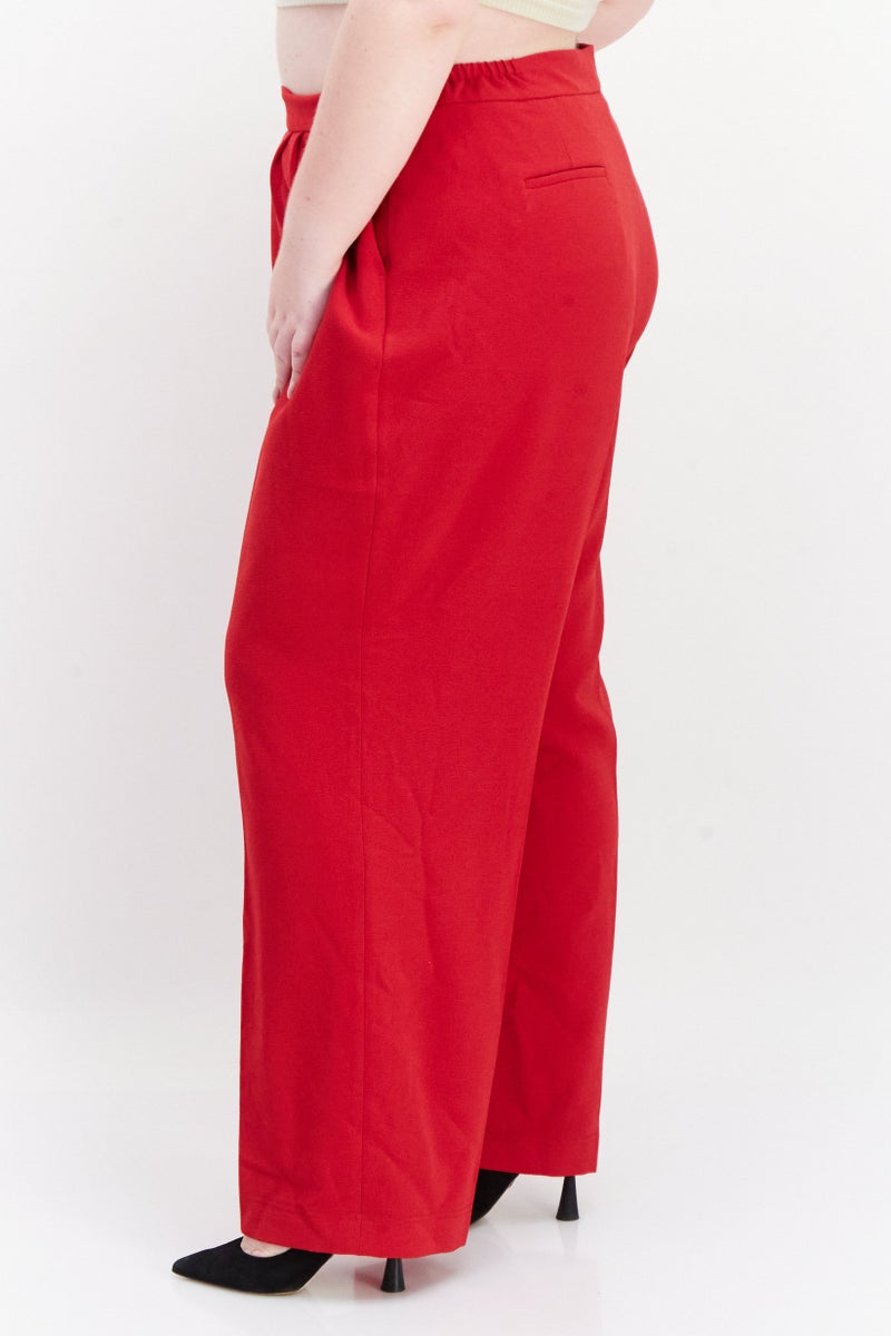 Women Plus Size Solid Palazzo Pants, Red