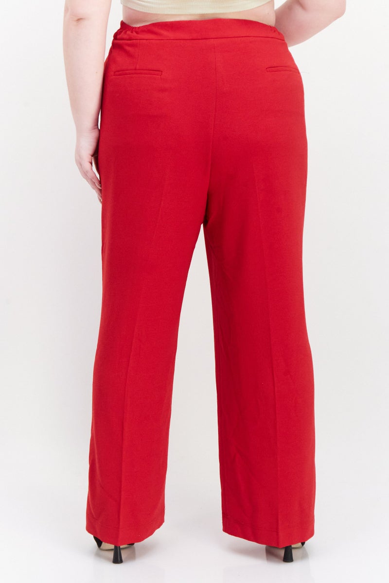 Women Plus Size Solid Palazzo Pants, Red