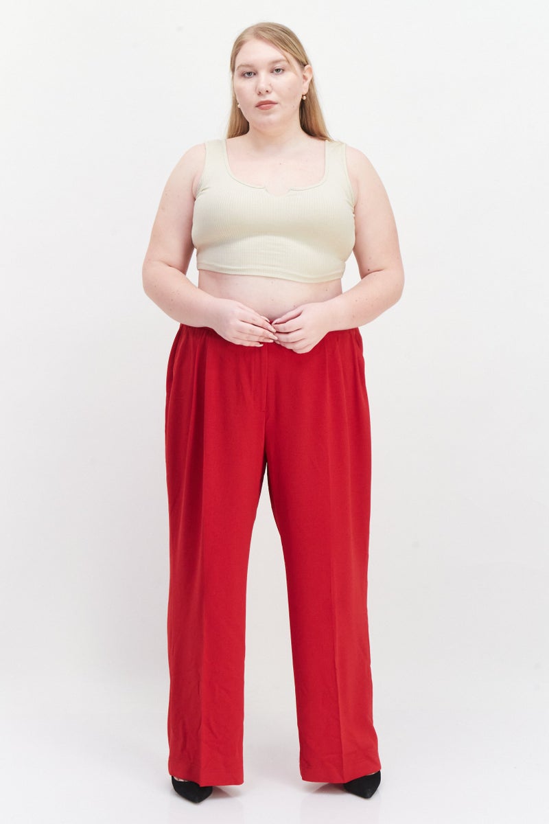 Women Plus Size Solid Palazzo Pants, Red