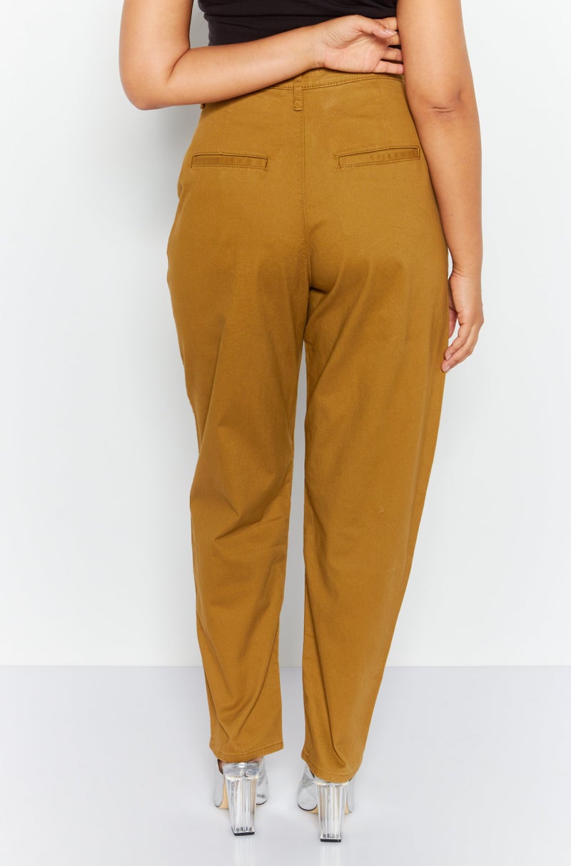 Women Regular Fit Plain Tapered Pants, Tan