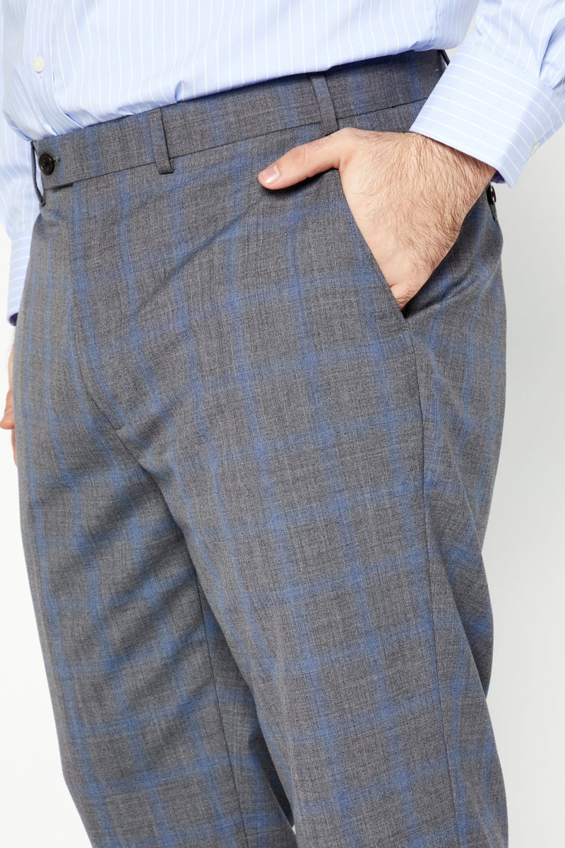 Men Regular Fit Plaid Chino Pants, Navy