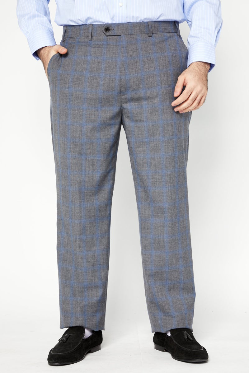 Men Regular Fit Plaid Chino Pants, Navy