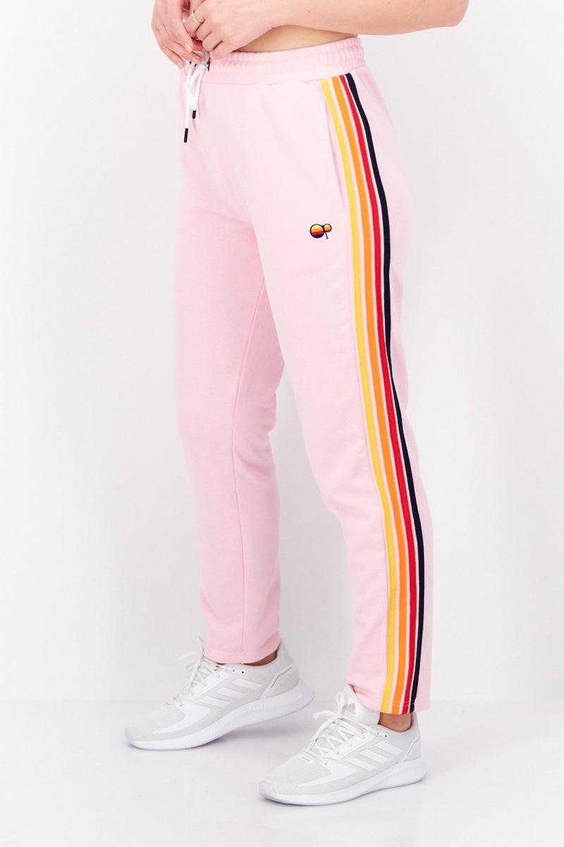 Women Drawstring Embroidered Logo Sweatpants, Pink