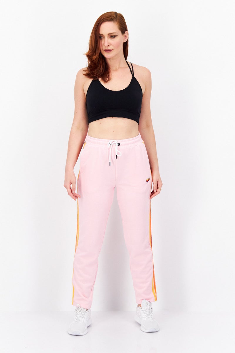 Women Drawstring Embroidered Logo Sweatpants, Pink