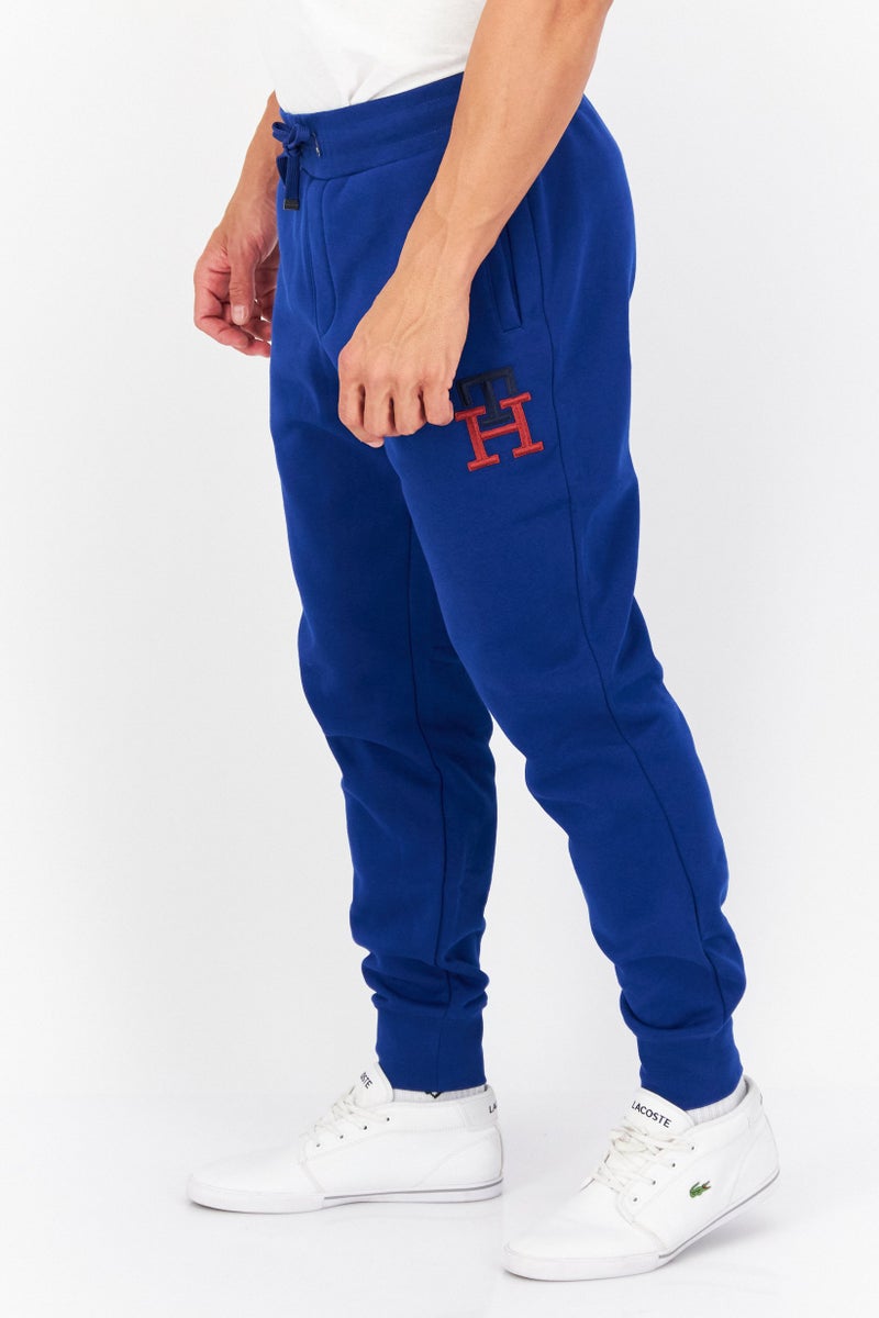 Men Drawstring Brand Logo Sweatpants, Blue