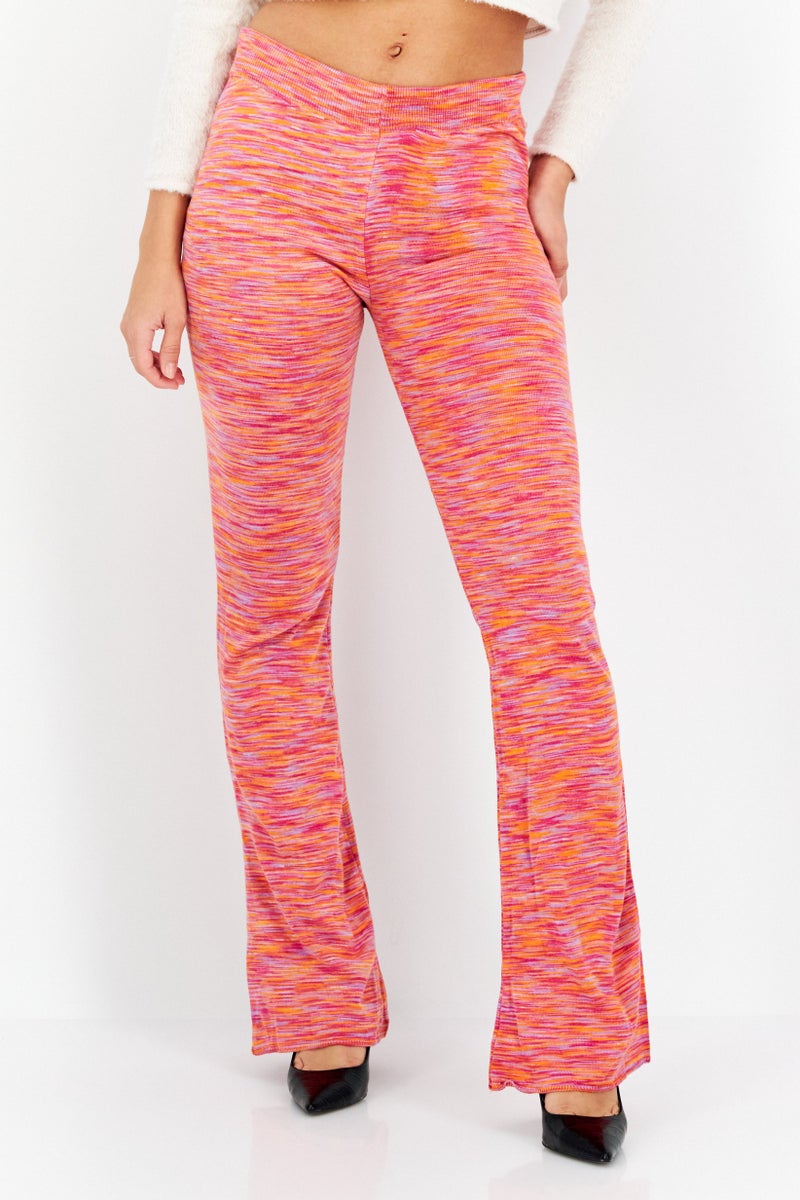 Women Heather Pull On Flare Pants, Orange/Pink Combo