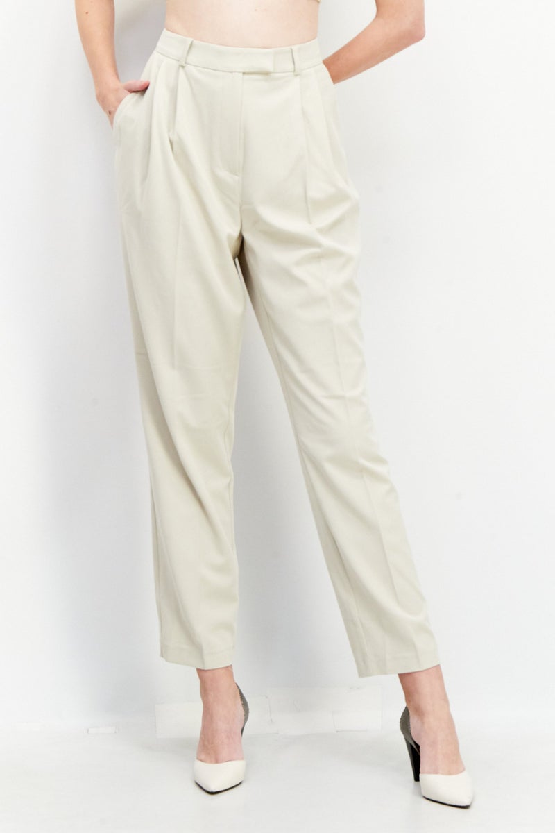 Women Regular Fit Plain Cropped Pants, Sand Stone