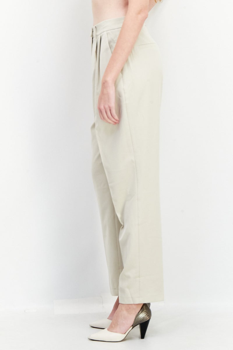 Women Regular Fit Plain Cropped Pants, Sand Stone