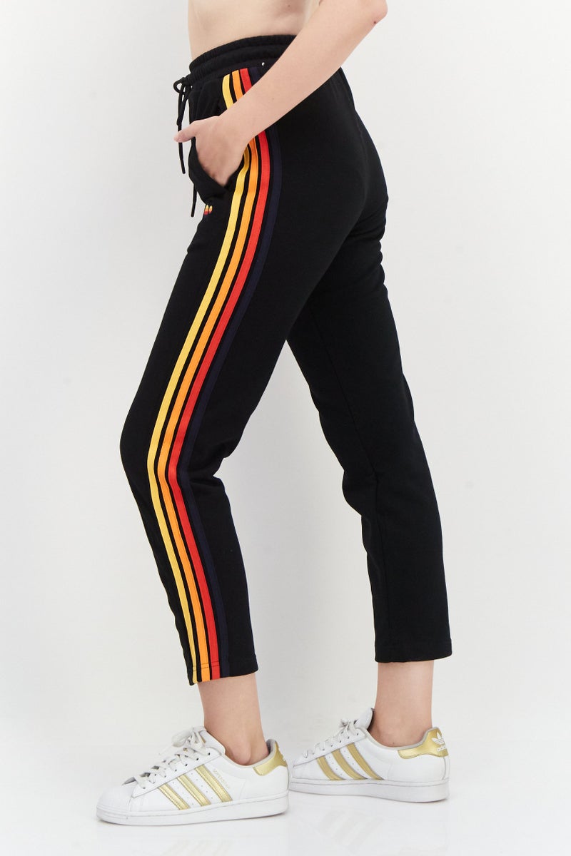 Women Drawstring Embroidered Logo Sweatpants, Black