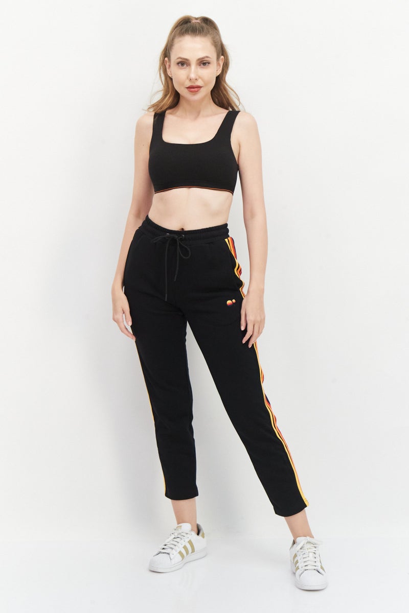 Women Drawstring Embroidered Logo Sweatpants, Black