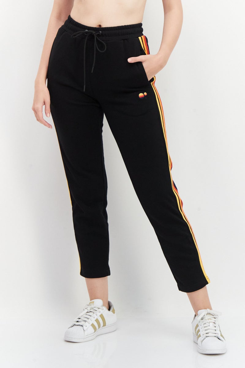 Women Drawstring Embroidered Logo Sweatpants, Black
