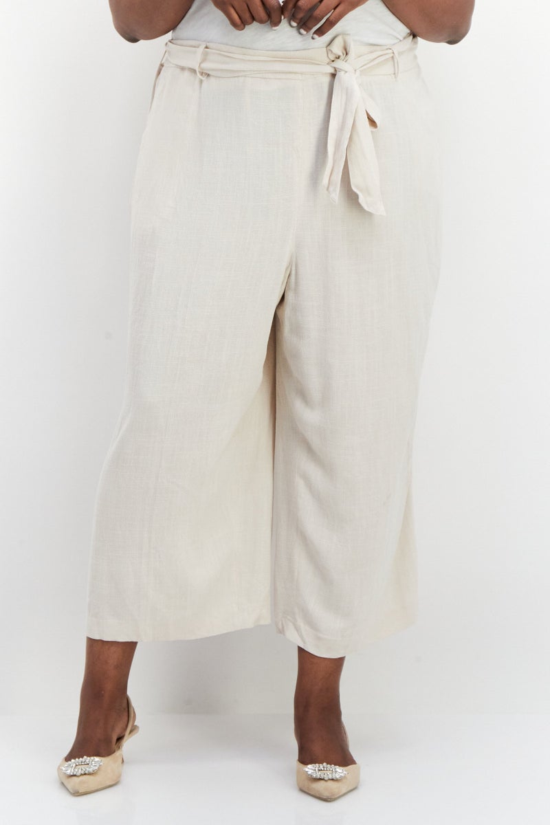 Women Plus Size Solid Palazzo Pants, Cream