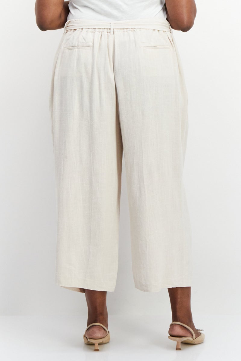 Women Plus Size Solid Palazzo Pants, Cream