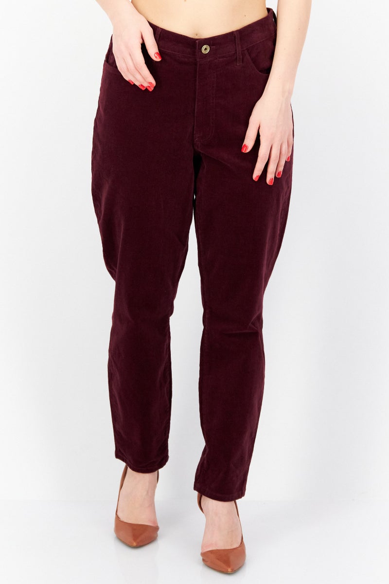 Women Skinny Fit High Rise Pants, Maroon