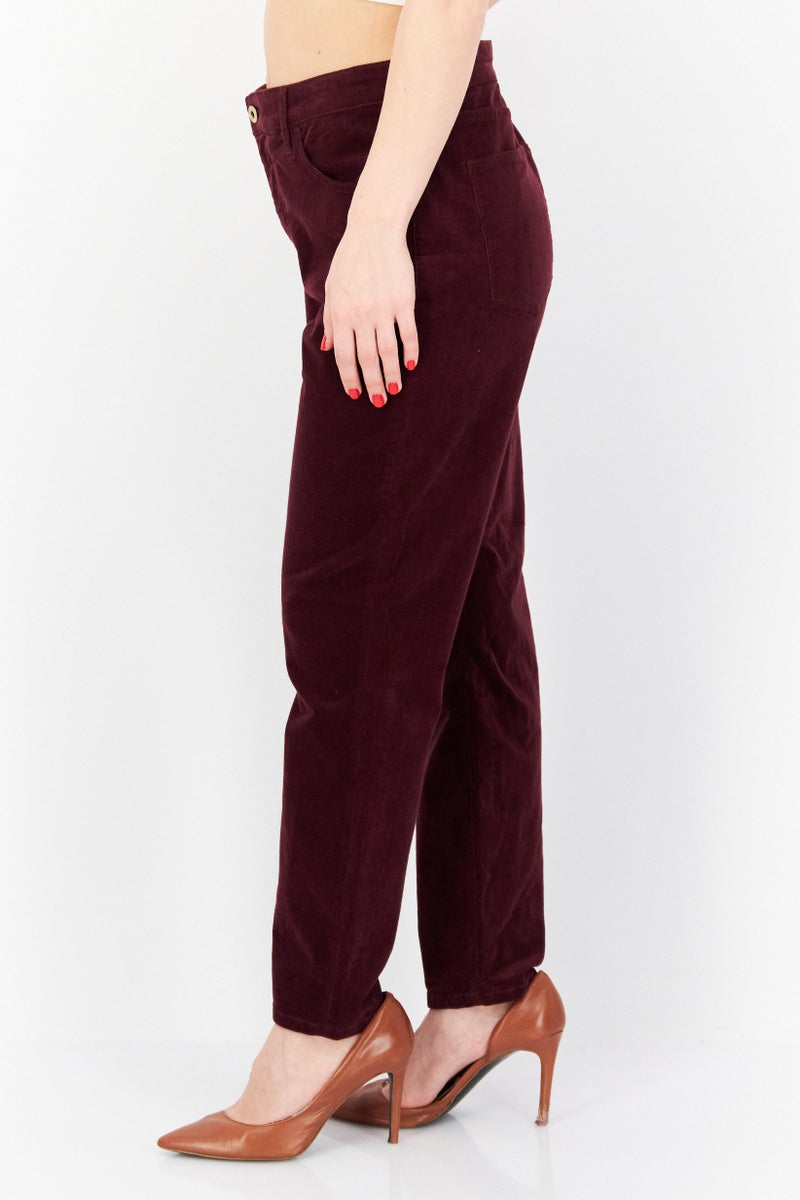 Women Skinny Fit High Rise Pants, Maroon