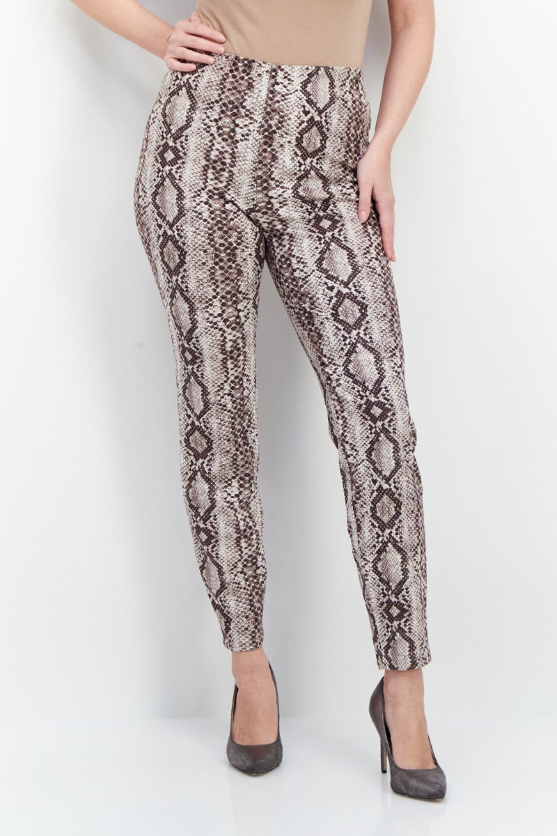 Women Regular Fit Animal Print Pants, Brown