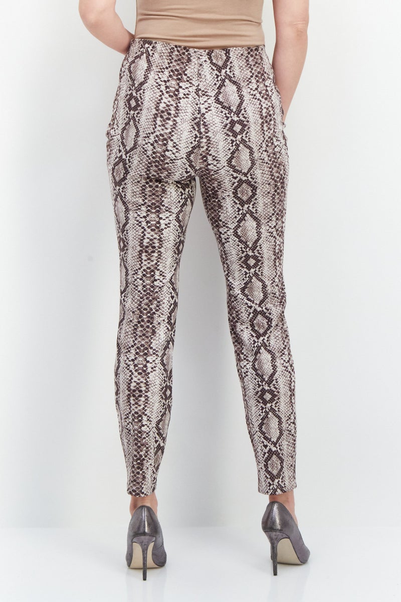 Women Regular Fit Animal Print Pants, Brown