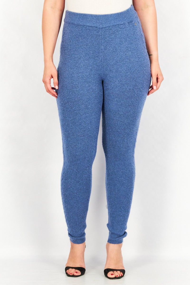 Women Regular Fit Knit Sweater Pants, Navy
