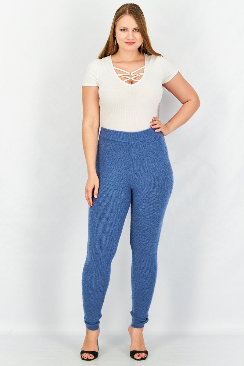 Women Regular Fit Knit Sweater Pants, Navy