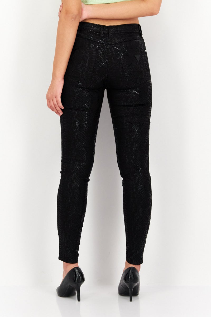 Women Skinny Fit Snakeskin Five Pocket Pants, Black