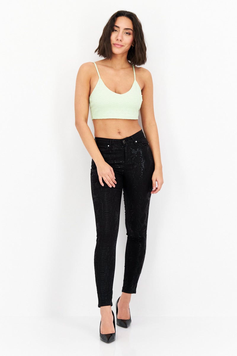 Women Skinny Fit Snakeskin Five Pocket Pants, Black