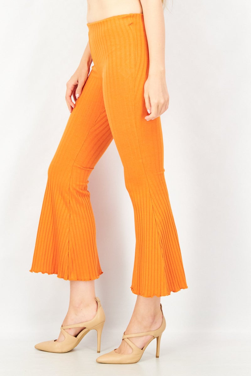 Women Wide Leg Textured Pull On Pants, Orange