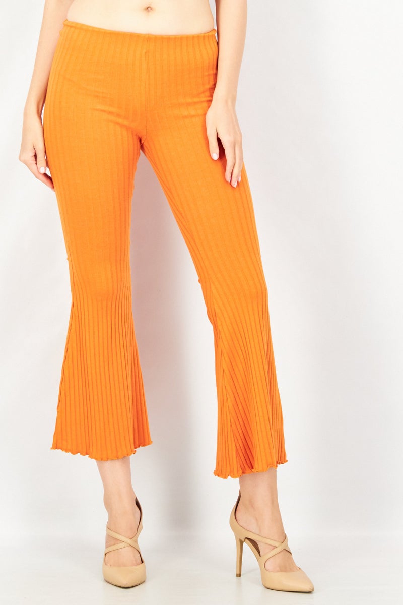 Women Wide Leg Textured Pull On Pants, Orange