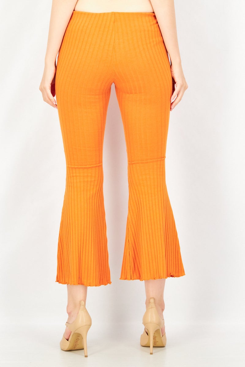 Women Wide Leg Textured Pull On Pants, Orange