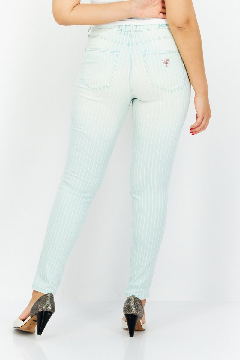 Women Skinny Fit Stipes Pants, Turquoise
