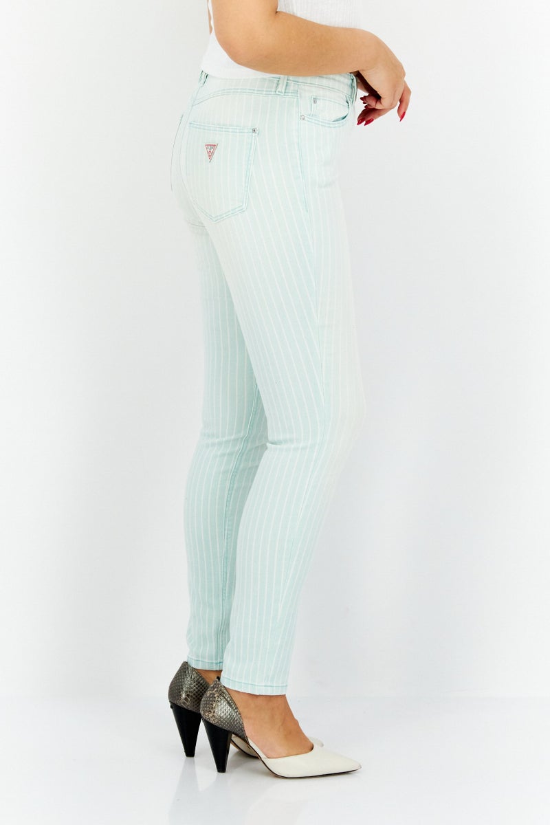 Women Skinny Fit Stipes Pants, Turquoise