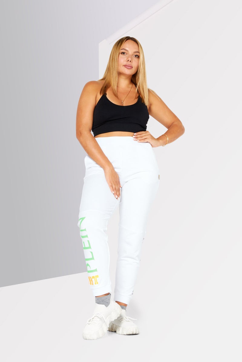 Women Sportswear Fit Brand Logo Training Pants, White Combo